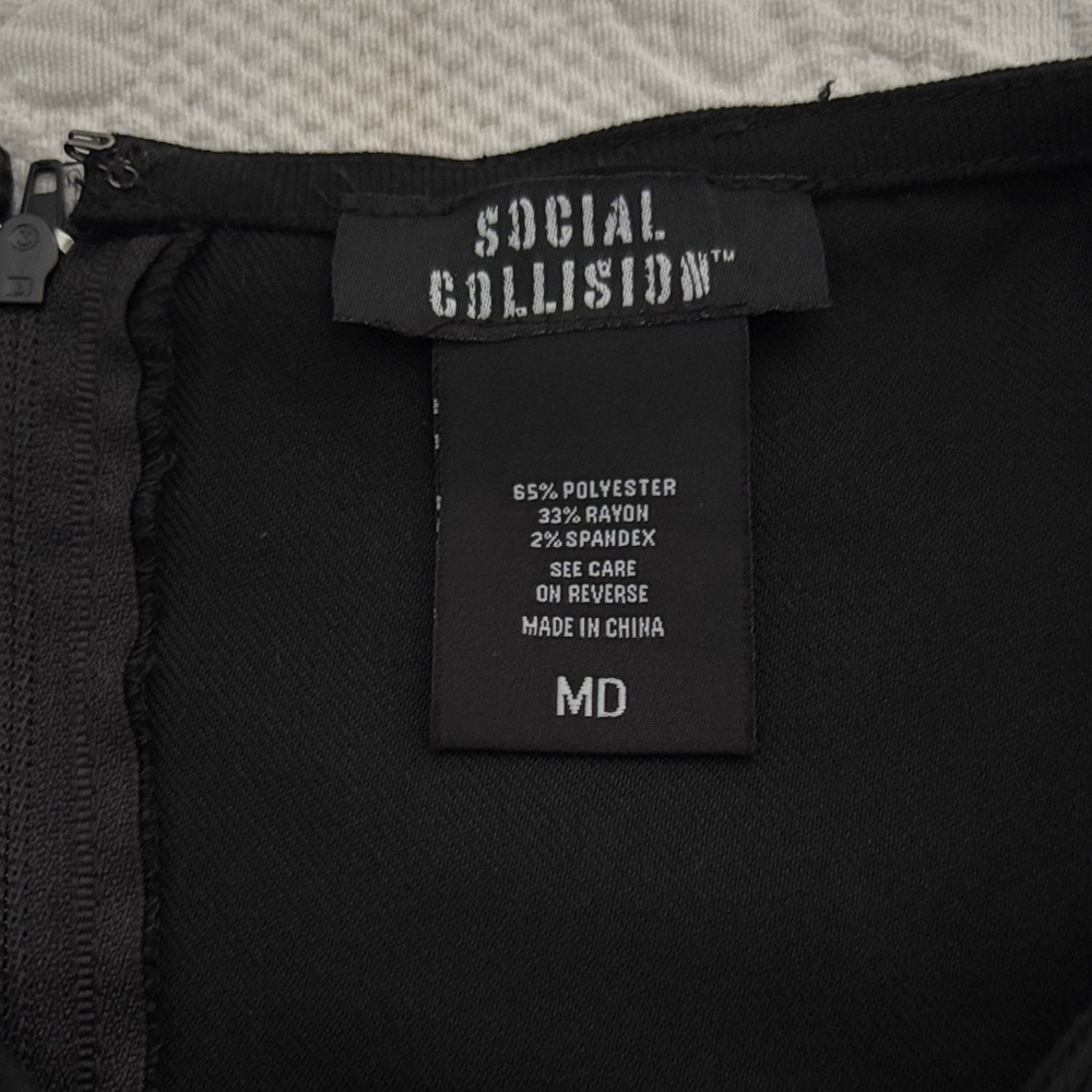 Social Collision Edgy Black Skater Skirt with Strap Accents - Picture 2 of 3